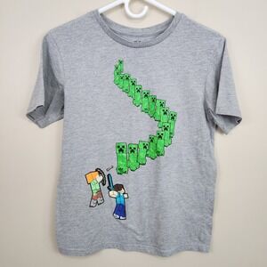 Mojang MINECRAFT Creepers Line Alex Steve Short Sleeve T Shirt Gray SZ XL 14/16